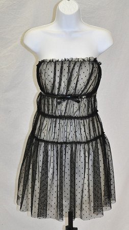 NEW Giambattista Valli Womens Dress Tiered Strapless Polka Dot Black White 10