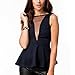 May&Maya Women's V-mesh Peplum Top