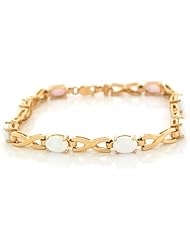 14k Real Gold Synthetic White Opal Stylish Cross Link Bracelet