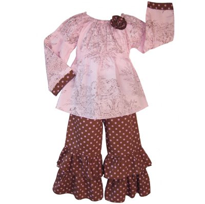 Boutique Girls size 7/8 Toile Dots Shirt & Pants Fashion Clothing Set