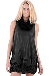 Cowl Neck Cotton/Faux-Leather/Polyester  Dress