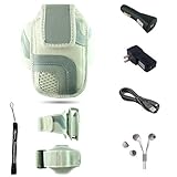 White Adjustable Deluxe Sportband / Workout Armband with Adaptable Neck Str ....