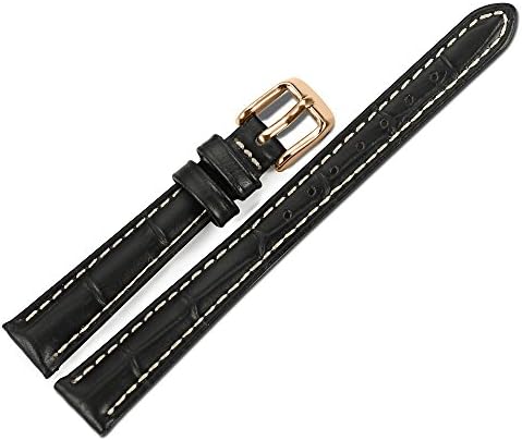 iStrap 14mm Calfskin Padded Watch Band Tan Stitch Rose Gold Metal Buckle for Men Women - Black