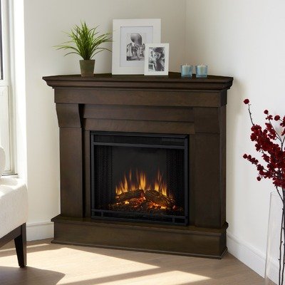 Real Flame Chateau Electric Corner Fireplace in Dark Walnut Finish On Sale