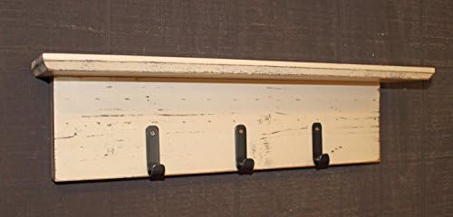 GNR Trades Olde Parchment Country Rustic Primitive Wooden Wall Hook Shelf