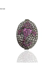 20*14*9mm Diamond Pave Ruby Bead .925 Sterling Silver Jewelry