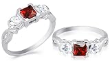 MultiCut Garnet & White Cz Three Stone Ring Sterling Silver Size 8