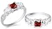 MultiCut Garnet & White Cz Three Stone Ring Sterling Silver Size 8