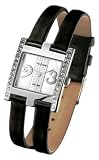 Pierre Lannier - 137C693 - Montre Femme - Metal Chrome avec strass - Quartz Analogique - Cadran argent - Bracelet Cuir ajoure Noir