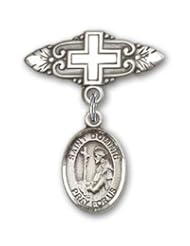 Sterling Silver Baby Badge with St. Dominic de Guzman Charm and Badge Pin with Cross