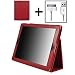Kore Tech (TM) Leather Folio Case (Red) for Apple The New iPad 3 / iPad 2 (Built-in magnet for sleep / awake feature) + (USB Sync/Charging Cable)