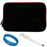 Black Red Trim SumacLife Titan Edition Micro-Suede Protective Sleeve Carrying Case with Neoprene Bubble Padding for Asus EEE Pad Transformer Prime TF700T / TF201 Android 10.1-inch Tablet / Asus Transformer Pad Infinity 700 Series + Executive Laser Stylus Pen with LED Light + SumacLife TM Wisdom Courage Wristband
