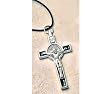 Saint Benedict Silver with Black Inlay Crucifix Necklace - Adjustable Cord - Made in Italy