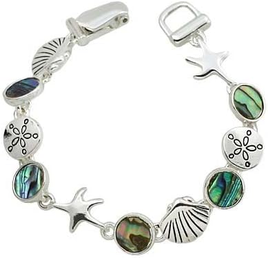 Designer Inspired Sea Life" Magnetic Bracelet / Abalone / Silver Plated. Starfish and Shell Charms.