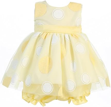 Lito Baby Girls Yellow Glittered Polka Dot Easter Dress Bloomer Set 0-3M