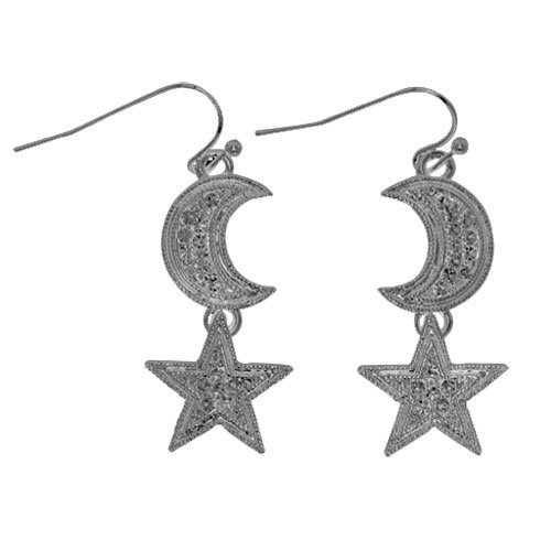 Crescent And Star Austrian Crystal Dangle Earrings