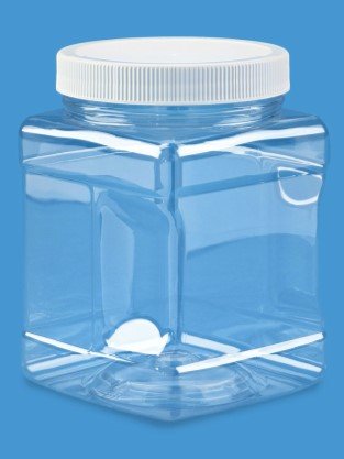 Clear Food Grade PET Plastic Square Grip Storage Jar w/ Cap - 32 Fluid Ounces (3-4 Cup Storage Capacity) by Pride Of India