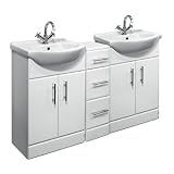 Double 650 White Gloss Bathroom Vanity Unit and Drawer Unit