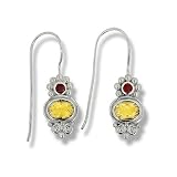 Sterling Silver Citrine and Garnet Dangle Earrings by Sajen