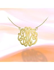 Monogram Necklace 3/4 inch 24K Gold Plated Sterling Silver Handcrafted Cutout Personalized Initial Necklace - Made in USA