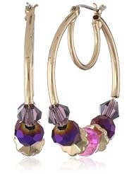 Nine West "Gem Jam" Gold-Tone Purple Beaded Hoop Earrings