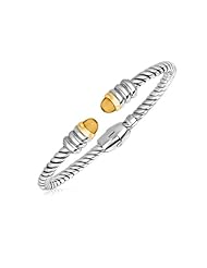 18K Yellow Gold and Sterling Silver Hinged Italian Cable Bangle with Citrines