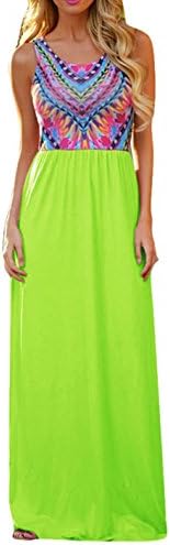 Thanpoo Women Sleeveless Summer Bohemian Floral Print Full Length Maxi Dress