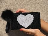 NEW BLACK JET BEADED w/ FOX FUR PURSE #11014