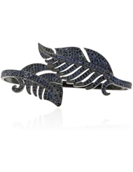 Blue Sapphire Pave Leaf Palm Bracelet .925 Sterling Silver Designer Jewelry