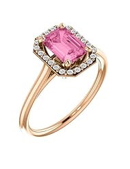 18K Rose Gold 7.00x5.00mm Emerald Cut Chatham Created Pink Sapphire and Diamond Halo-Style Ring -- LIFETIME WARRANTY