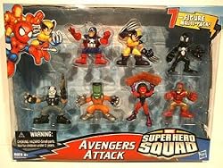 Marvel Superhero Squad Mini Figure 7Pack Avengers Attack Crossbones, Wolverine, Iron Man, Captain America, Leader, Black Costume SpiderMan, Red SheHulk