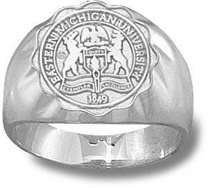 Eastern Michigan Eagles Solid Sterling Silver Seal Ring Size 10 1/2