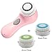 PleasingCare Sonic Facial Cleansing Brush, 2 Speeds, 3 Heads Included Rechargeable Face Cleaning Brush, Removing Makeup and Skin Care Must Have Pro Cleansing System (Pink)