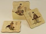 Vintage Drink Coasters with Traditional Chinese Beauties Design - Real Bamboo Coasters - Home Decor / Table Decor / Decor Accessory / Coffee Table Decor / Mug Coaster / Party Coaster / Decorative Coaster
