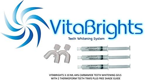 VitaBrights 3-10ml 44% Carbamide Teeth Whitening Gels with 2 Thermoform Teeth Trays Pluse FREE Shade Guide