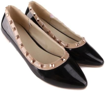 Charm Foot New Rivet Womens Pump Flat Pointed Shoes Multicolor (9.5, Black)