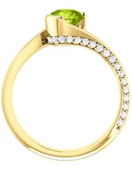 14K Yellow Gold 6.00mm Round Cut Peridot and Diamond Ring -- LIFETIME WARRANTY