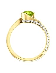 18K Yellow Gold 6.00mm Round Cut Peridot and Diamond Ring -- LIFETIME WARRANTY