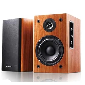2.0 Channel Wooden Speaker Home Hifi Karaoke Microphone Input System Compatible with Any 3.5mm Audio Line-in Device Desktop Laptop Mobile Phones MP3 Players iPhone 3GS 4 4S iPad iPod Touch PSP SKY TV Set Top Box (Ricco T2016)