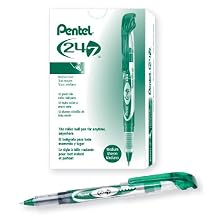 Pentel 24/7 Roller Ball Pen Medium Line, Green Ink, Box of 12 (BLD97-D)