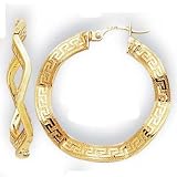 14k Yellow Large Greek Key Twisted Hoop Earrings