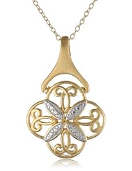 18k Yellow Gold Plated Sterling Silver Two-Tone Clover-Shaped Filigree Pendant Necklace, 18"