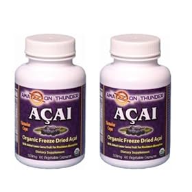 2 Organic Acai Berry Fruit Capsules with Camu Camu ~ AMAZON THUNDER ~ 60 Capsules 500mg each (Two Bottles) ~ POWERFUL ANTIOXIDANT