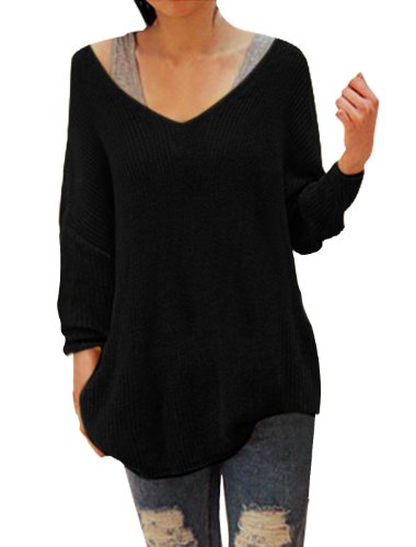 uxcell® Ladies Scoop Neck Stretchy Long Sleeve Pullover Loose Knit Tunic Top