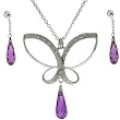 Butterfly Sliver Necklace Earring Amethyst Glass Crystal CZ Diamonds Gift Set Bucasi