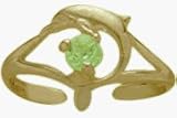 10K Yellow Gold Genuine Peridot Dolphin Toe Ring