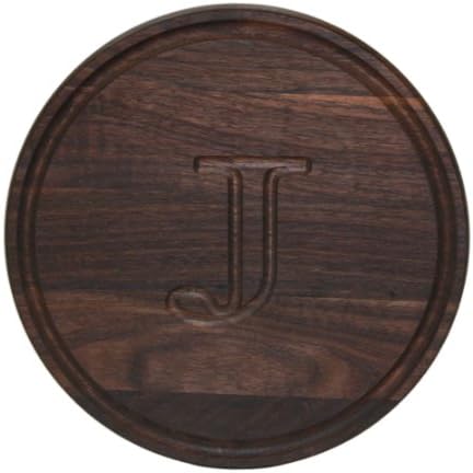 CHUBBCO W110-J Thick Round Cutting Board, 16-Inch by 1-Inch, Monogrammed "J", Walnut