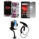 EMPIRE Verizon Motorola DROID Bionic White with Purple Flowers Rubberized D ....