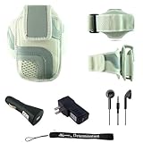 White Adjustable Deluxe Sportband / Workout Armband with Adaptable Neck Str ....