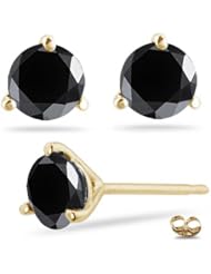 0.11 Cts of 2.50-3.00 mm AAA Round Black Diamond Stud Earrings in 14K Yellow Gold